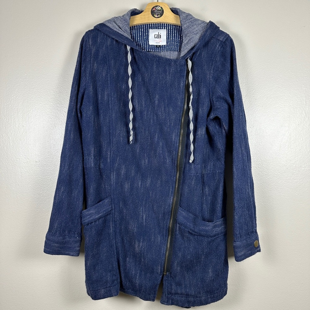 Cabi Women's Medium Hoodie Blue Asymmetrical Zip Cotton Jacket Boho